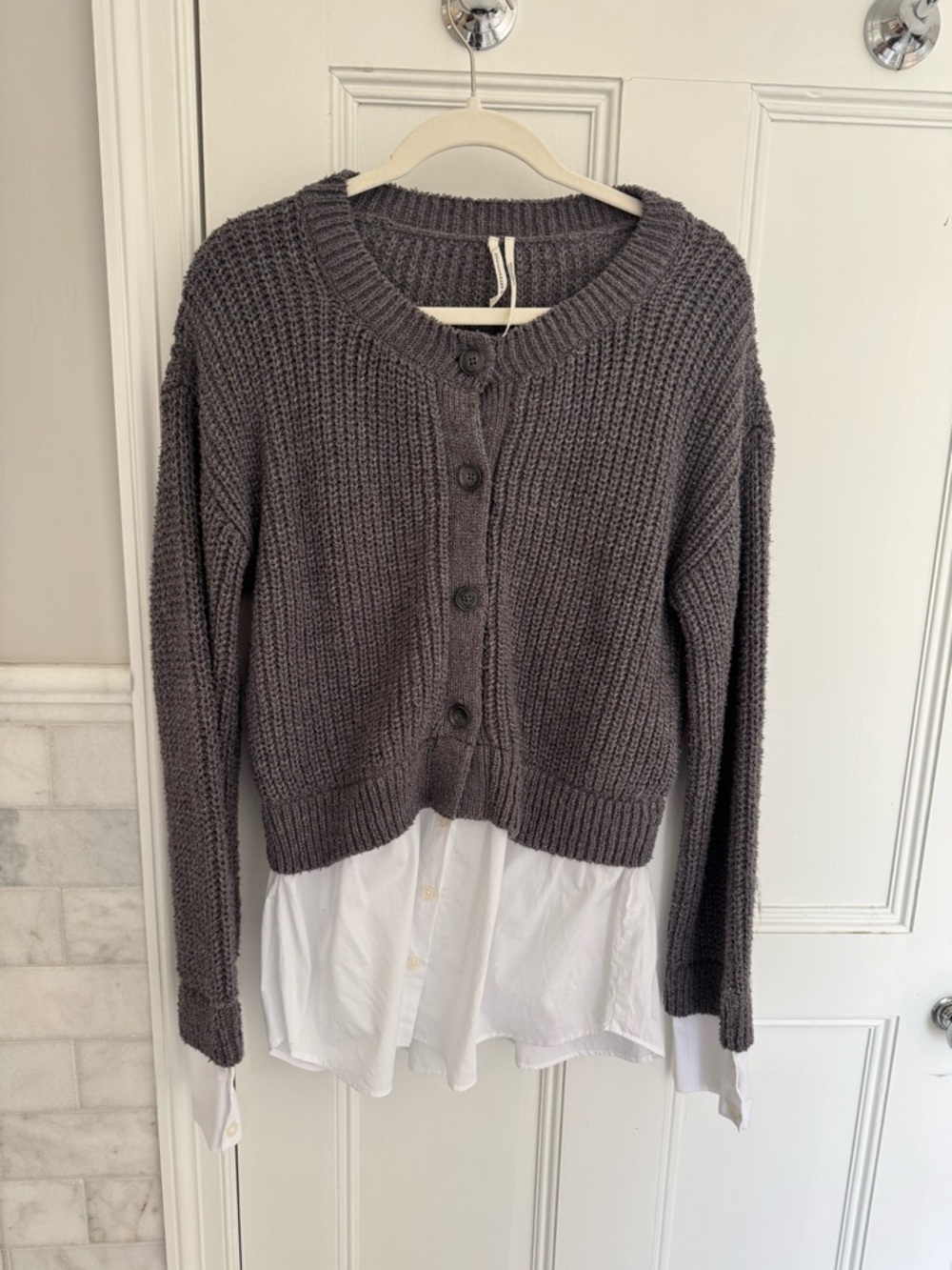 Anthropologie Charcoal Gray Chunky Button-Front Cardigan